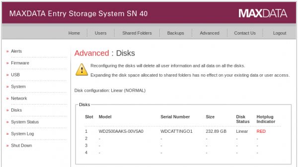 MAXDATA NAS Warnung